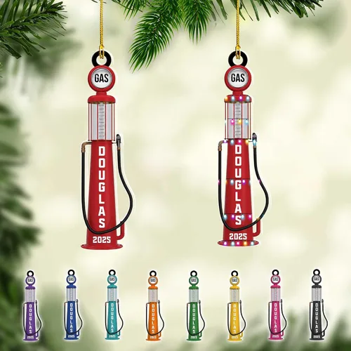 Vista 13 de Adorno de Navidad personalizado con bomba de gas, decoración retro personalizada para árbol de vacaciones, recuerdo único para trabajadores
