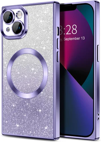 Vista 152 de Hython Funda para iPhone 13 Pro transparente con purpurina magnética [compatible con MagSafe] Protector completo de lente de cámara delgado