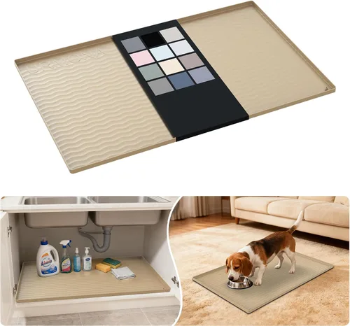 Vista 128 de URMONA - Tapete de silicona impermeable para debajo del fregadero, 16 x 10 Beige