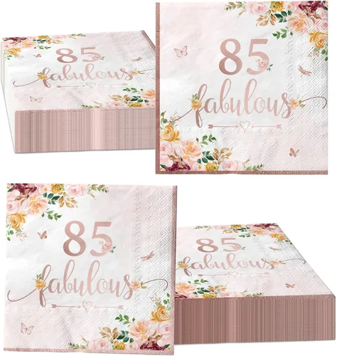 Vista 10 de Decoraciones de cumpleaños número 70 para mujer, 40 servilletas de papel falulous de color oro rosa, suministros de fiesta de cumpleaños