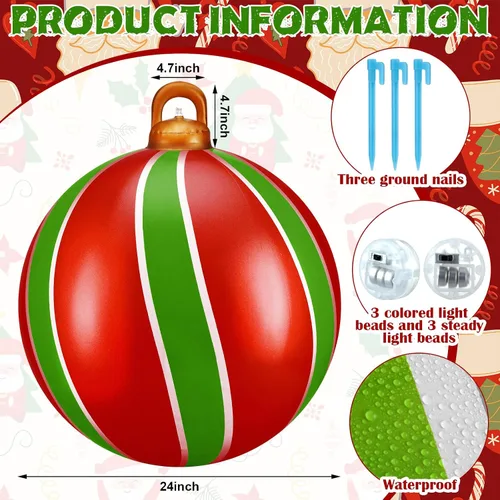 Vista 3 de Jetec 3 bolas de Navidad inflables de PVC de 24 pulgadas con luz gigante, bolas de adornos de Navidad, decoraciones de Navidad al aire libre