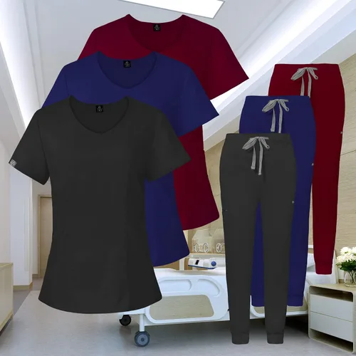 Vista 6 de VIAOLI Uniformes Médicos Enfermera Mujer Médico Enfermería Hospital Conjunto Top &Jogger Pantalones Clínica Liquidación Ropa de Trabajo