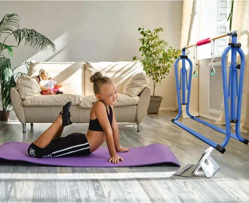 Vista 7 de GLANT Barra de gimnasia para niños con juego de anillos, 7 alturas ajustables, fácil de plegar, barra de entrenamiento de gimnasia para niños