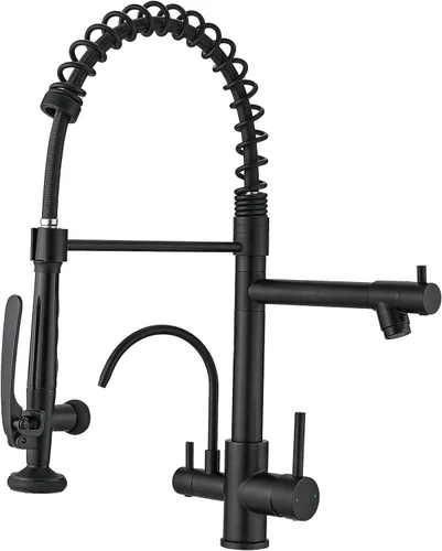 Vista 15 de Fapully - Grifos de cocina comerciales con rociador extraíble negro mate LED de una sola manija para fregadero de cocina, grifo de cocina