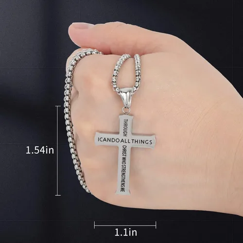 Vista 5 de LeapoFaith Colgante de cruz para espejo retrovisor de automóvil, adorno colgante de acero inoxidable, collar de cruz de oración del señor, regalo