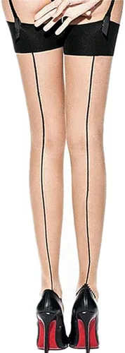 Vista 2 de ICGSUQR 2 pares de medias altas de nailon sexy con costura trasera para mujer, ligueros con tirantes, medias de tacón cubano