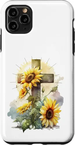 Vista 13 de Faith Christian Cross Watercolor Sunflower Flowers Case for iPhone 17