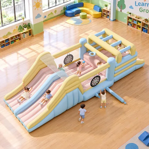 Vista 14 de Albott Inflatable Bounce House Obstacle Course with Blower, for Kids 3-10 Azul océano y verde