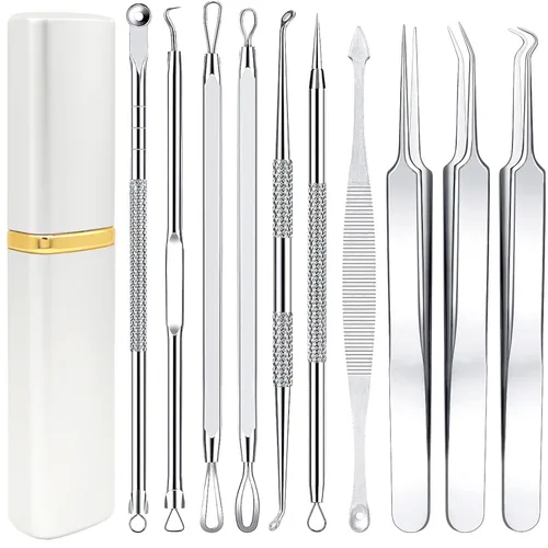 Vista 9 de Boxoyx - Kit de herramientas para reventar espinillas, kit de 10 piezas para eliminar puntos negros, kit extractor de comedones con caja