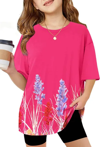 Vista 26 de Arshiner Camisetas de gran tamaño para niñas, camisetas básicas suaves y casuales de verano Negro