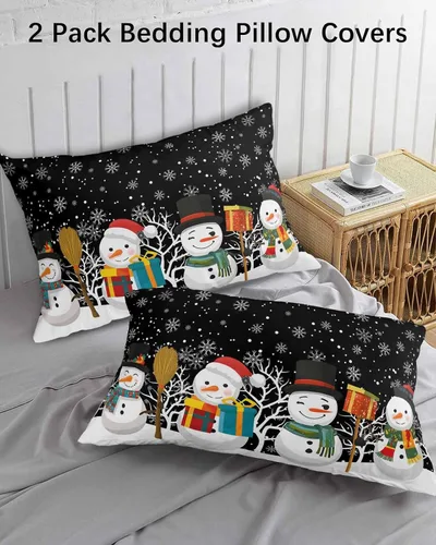 Vista 3 de Fundas de almohada de tamaño estándar de muñeco de nieve negro, paquete de 2 fundas de almohada suaves decorativas para sofá de cuerpo largo