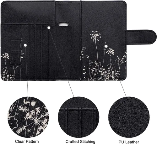 Vista 2 de WALNEW Funda para pasaporte, funda para pasaporte, tarjeta, cartera, C-black Flowers, Estilo C