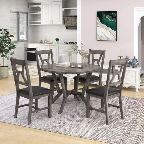 Vista 14 de Juego de mesa de comedor de 5 piezas para 4 personas, mesa rectangular y 4 sillas para cocina, comedor, familia y apartamento, patas de madera