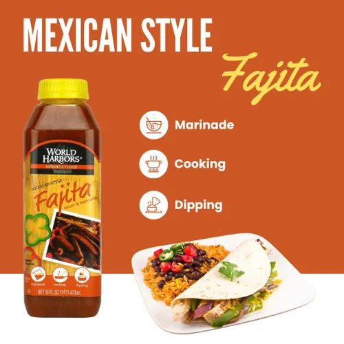 Vista 3 de World Harbors Marinada de fajita de estilo mexicano Puros Sabores Mexicanos Perfecto para carne de fajita, pollo fajita y verduras de fajita. El