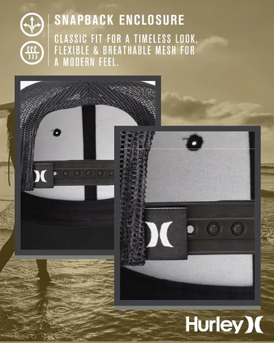 Vista 5 de Hurley Sombrero de camionero para hombre, diseño de corp a presión, cómodo, curvado con cierre de presión ajustable, sombreros de camionero