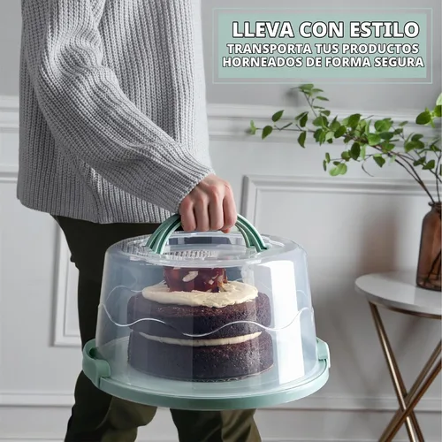 Vista 3 de Porta pasteles extra grande y extra resistente, soporte para pasteles con tapa y asas plegables, plato multifuncional para servir y plato para Verde