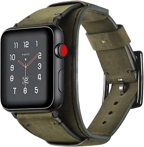 Vista 2 de Compatible con correas de Apple Watch de 1.496 pulgadas, 1.575 pulgadas, 1.614 pulgadas, correa de cuero genuino retro de caballo loco para iWatch