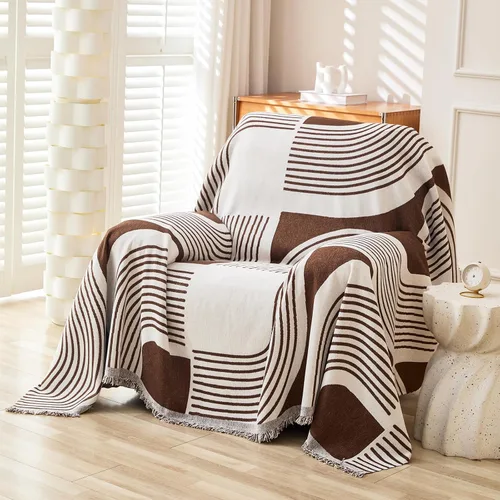 Vista 18 de WEYOND Funda de Sofá Boho de Chenilla con Borlas, Funda de Sofá Bohemia para Sofá de 1 Cojín, Sillón, Silla, 1 Plaza (71" x 91", Negro)