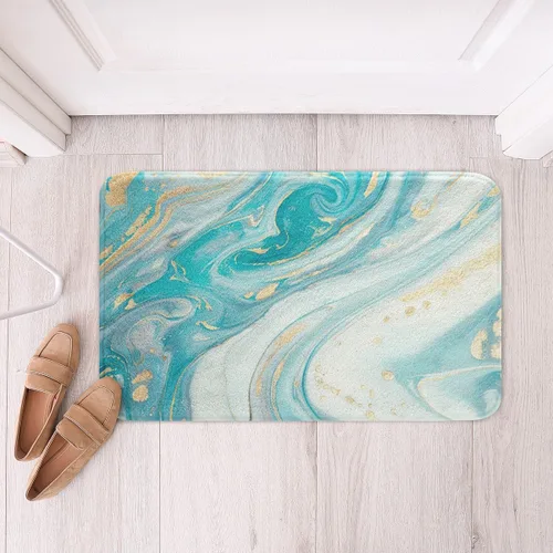 Vista 2 de Tapete de baño de mármol azul, para mujeres y niñas, decoración de arte abstracto, lavable a máquina, tapete de baño para baño, dormitorio, bañera