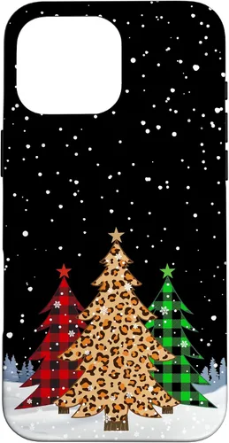 Vista 19 de iPhone 16 Árboles de Navidad con estampado de leopardo y cuadros