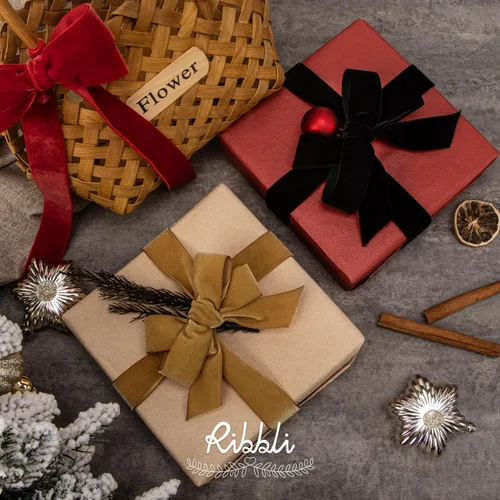 Vista 4 de Ribbli - Cinta de terciopelo negro de 1 pulgada, carrete continuo de 25 yardas, cinta de Navidad negra para envoltorios de regalos, manualidades