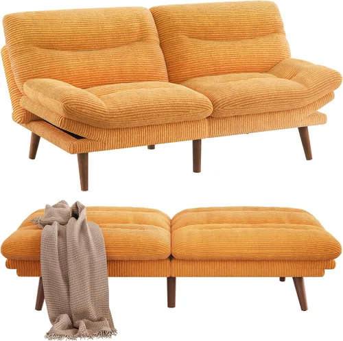 Vista 12 de Pipishell Sofá cama futón, futón convertible con respaldo ajustable y reposabrazos, sofá cama de pana para espacios pequeños, sala de estar, Gris