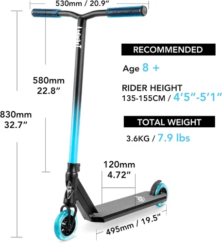 Vista 2 de Limit LMT66 Pro Stunt Scooter: los mejores scooters de trucos para niños de 6 años en adelante, patinete de calle BMX completo de estilo libre
