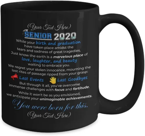 Vista 2 de PixiDoodle Taza de café de graduación personalizada Senior 2020 (15 onzas, negro)