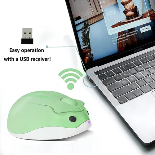 Vista 4 de Ratón inalámbrico con forma de hámster, silencioso, silencioso, silencioso, portátil, divertido, para viajes, óptico, 1200 DPI, USB, divertido