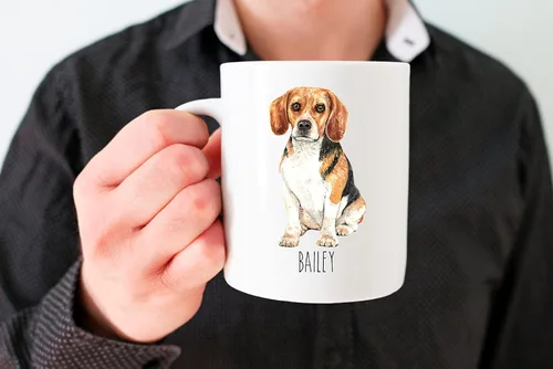 Vista 2 de Tazas de café personalizadas Beagle con nombre para mamá y papá de perro - Regalos personalizados para mejores amigos - Regalo para abuela y abuelo