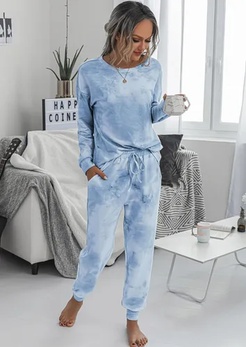 Vista 71 de Prettygarden - Conjunto de pijama de dos piezas para mujer, diseño de teñido anudado, sudadera informal de manga larga con pantalones largos, ropa
