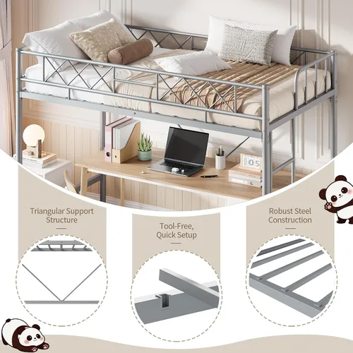 Vista 7 de Garvee Twin Size Loft Bed, Heavy Duty Metal Frame with Arched Guardrail, Flat Ladder Rung, and Steel Slat Support, No Box Spring Required, Space