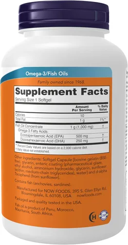 Vista 2 de NOW Foods Suplementos, Ultra Omega-3 Destilado Molecularmente y Recubierto entérico, 180 cápsulas blandas