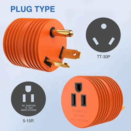 Vista 8 de Nilight Adaptador de Corriente para RV de 30 Amperios a 15 Amperios 110 Voltios Enchufe RV de Servicio Pesado TT-30P a 5-15R Enchufe Macho de 30A a