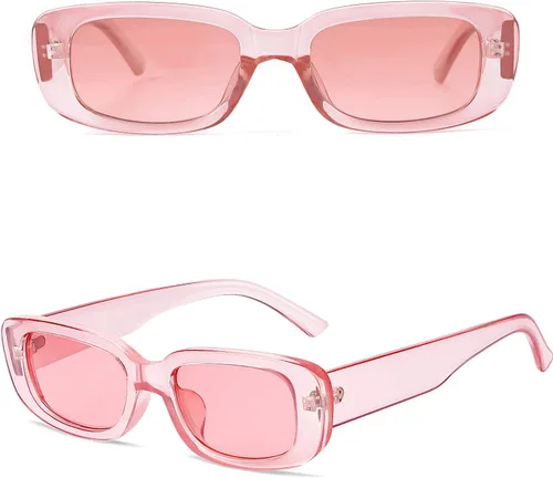 Vista 4 de Tskestvy Paquete de 2 lentes de sol rectangulares cuadrados para mujeres y hombres, Y2K retro a la moda, vintage, de los años 90, bonita estética