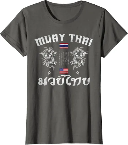 Vista 9 de Camiseta de equipo de entrenamiento de boxeo Muay Thai con bandera estadounidense de Tailandia, Negro, S