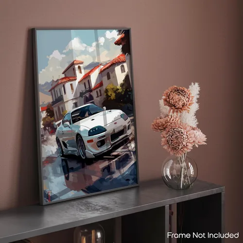 Vista 8 de Inspirational Wall Art Co. - Contorneado Póster Toyota Supra 1994 - Póster de coche para habitación de niños - Decoración de pared de coche