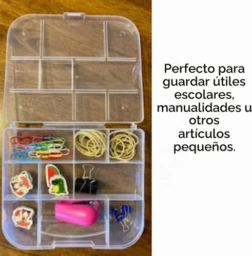 Vista 3 de Caja de almacenamiento, plástico, multifuncional, 9 compartimentos con tapa para artes, manualidades, escuela, suministros para el hogar.