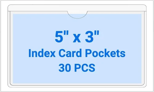 Vista 119 de 30 PCS Clear Self Adhesive Plastic Label Pockets, Top Loading Business & Library Index Card Holders, Peel and Stick Sleeves for Storage Bins, Totes