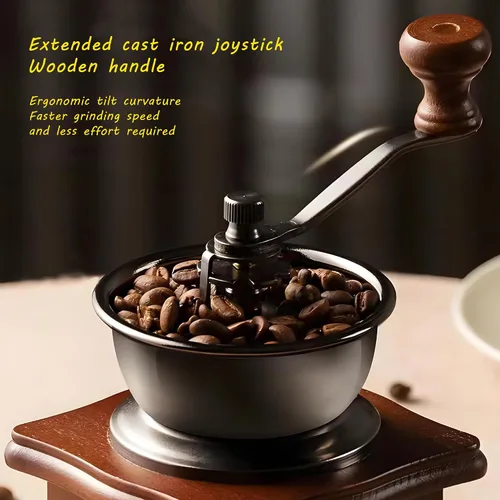 Vista 4 de Molinillo de café manual portátil, molinillo de café de madera maciza vintage con engranaje ajustable de precisión y rebabas cónicas de cerámica que