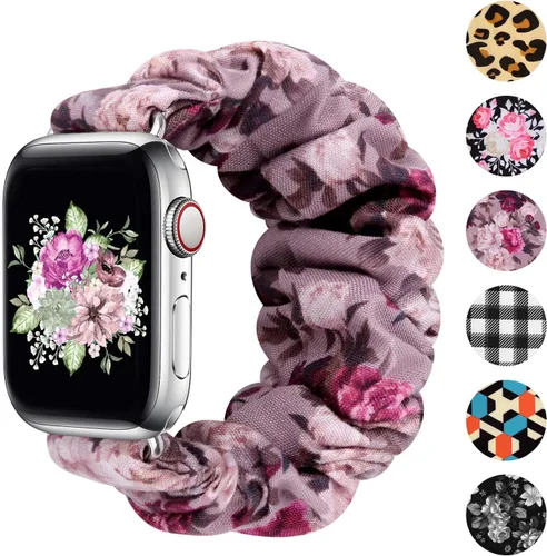 Vista 24 de Greatfine - Correa elástica para reloj Apple Watch Scrunchie de 38mm 40mm 42mm 44mm, correa elástica suave, con iWatch Series 6 SE 5 4 3 2 1, S L