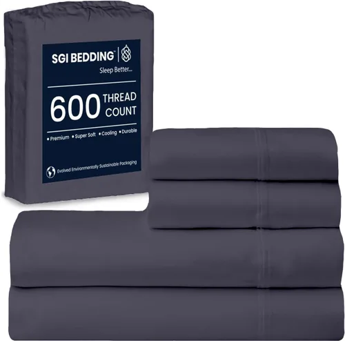 Vista 9 de SGI Bedding - Juego de sábanas de 600 hilos, 4 piezas, 100% de algodón egipcio, tamaño completo, juego de sábanas con bolsillo profundo de 38 cm