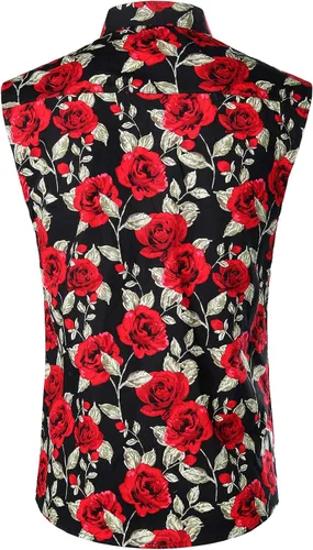 Vista 4 de JOGAL Camisa hawaiana sin mangas con botones y flores para hombre