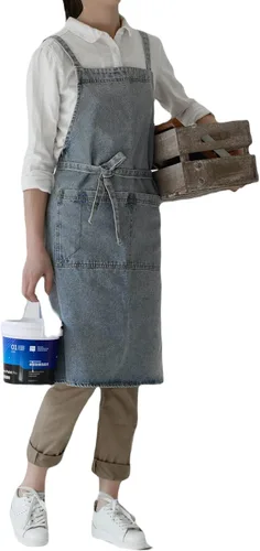 Vista 17 de Jeelow Delantal de cocina de algodón o sarga de algodón para hombres y mujeres, ajustable con bolsillos ajustables