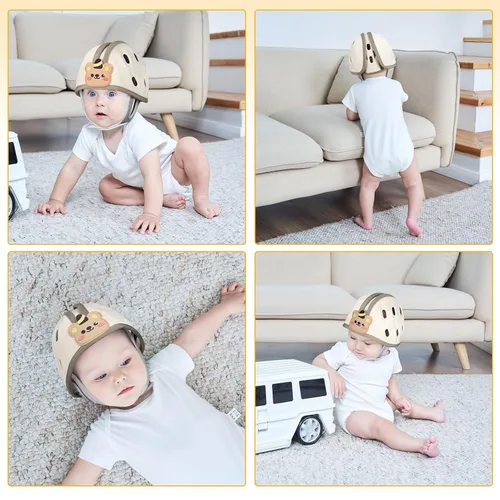 Vista 7 de Protector de cabeza de bebé para gatear y caminar, 6-24 meses (oso marrón) Casco infantil suave anticolisión, transpirable, ultraligero
