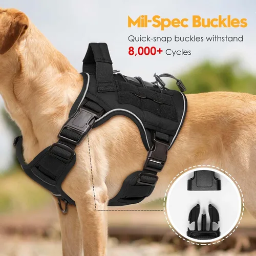 Vista 3 de Arnés táctico para perros grandes, chaleco reflectante ajustable sin tirones con sistema Molle, control de grado militar K9 para entrenamiento