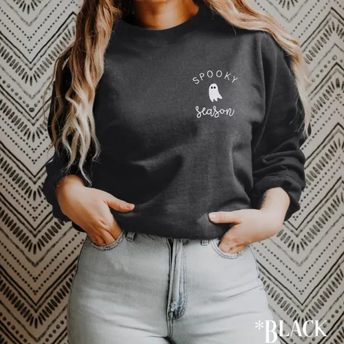 Vista 2 de LOTUCY Sudadera de Halloween para mujer, linda y espeluznante, sudadera con bordado de otoño
