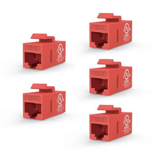 Vista 10 de VCE Acoplador en línea de conector Keystone CAT6 RJ45 con certificación UL, paquete de 5, extensor de cable Ethernet hembra a hembra, color blanco