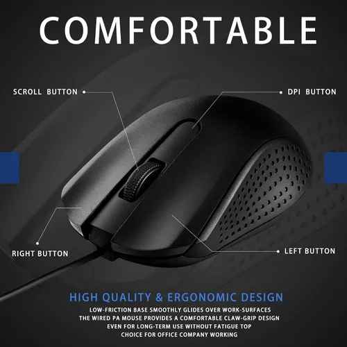Vista 4 de Bonuci Paquete de 30 ratones USB con cable de 3 botones para computadora, mouse USB a granel para PC, laptop, oficina, escuela, uso en el aula Negro