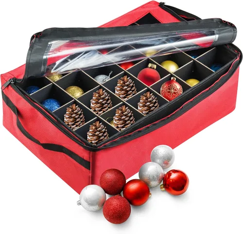 Vista 7 de Caja de almacenamiento para adornos - Organizador con cremallera con 48 compartimentos individuales y divisores para bombillas y decoraciones Verde